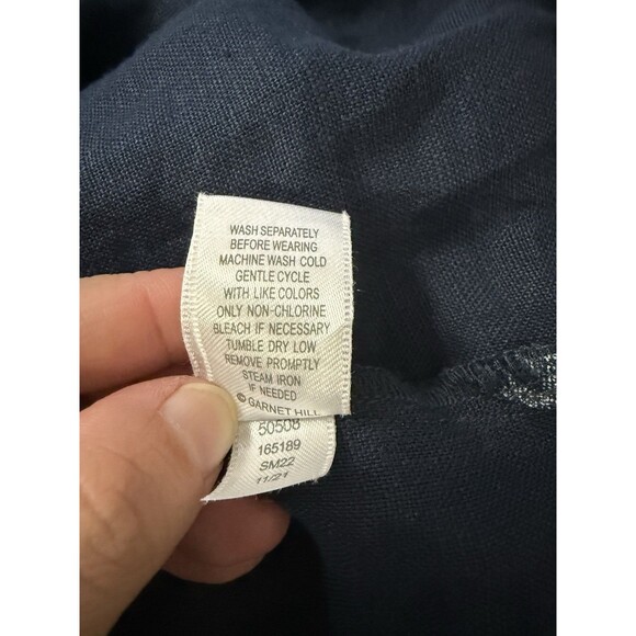 Garnet Hill Women's XL Navy Blue Linen Button-Front Midi Dress Beach Coastal - Picture 11 of 11